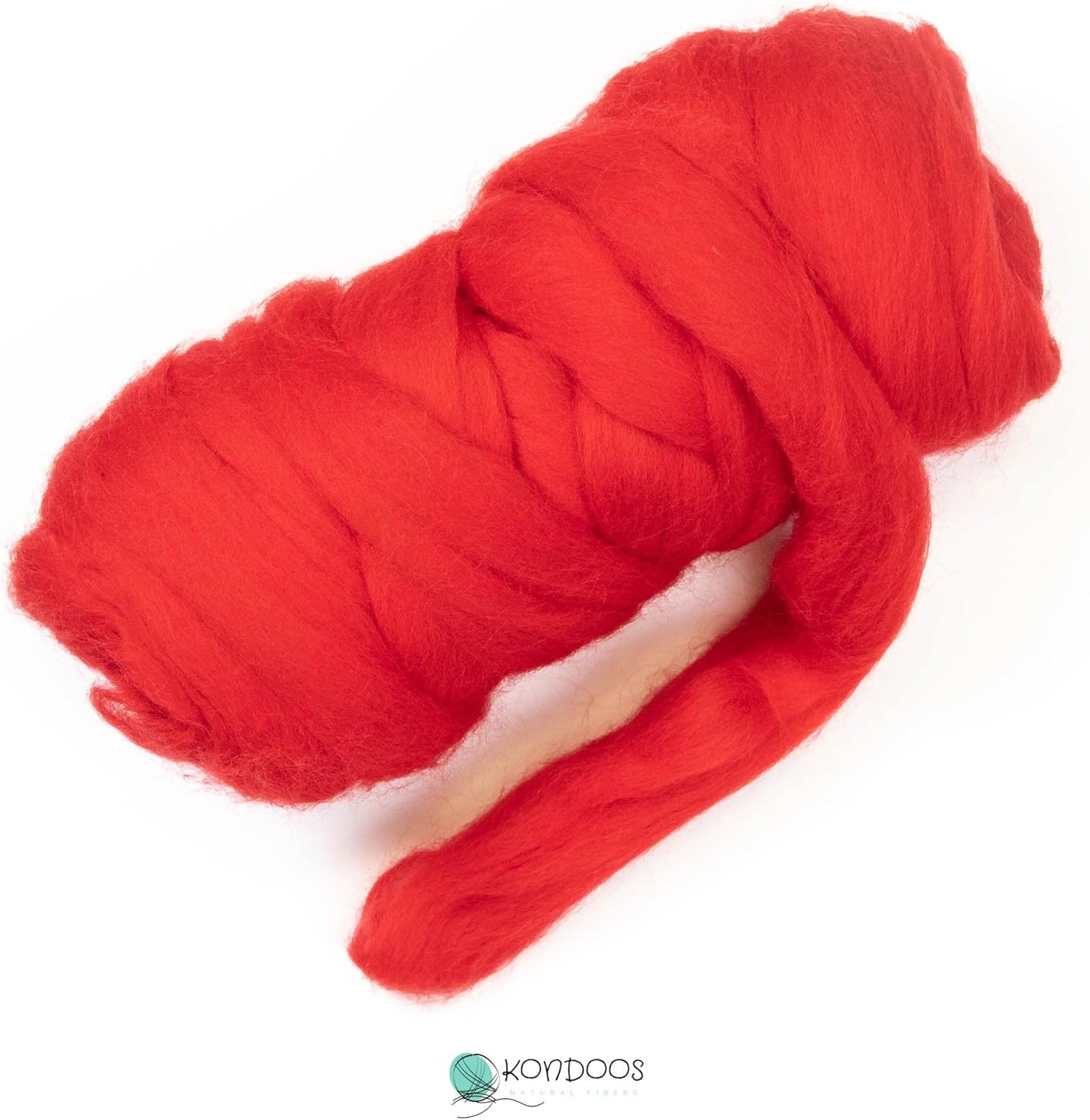 Colored Natural Wool roving, 8 OZ. Best Wool for Needle Felting, Wet Felting, handcrafts and Spinning. (Red)