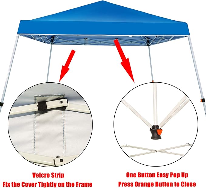 Sunnyglade 10x10 Ft Pop Up Canopy Tent One Button Easy Pop Up Outdoor Instant Folding Slant Leg Canopy with 2 Wheels and Deluxe Carry Bag(Blue)