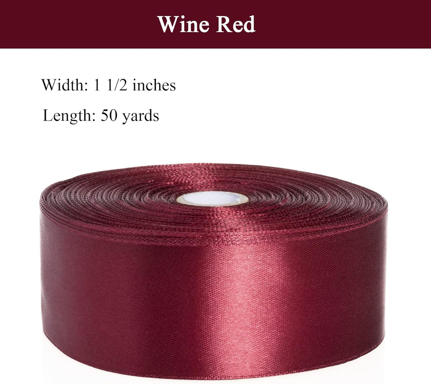 1 1/2 Inch Wine Red Solid Satin Ribbon, 50 Yards Craft Fabric Ribbon for Gift Wrapping Floral Bouquets Wedding Party Decoration