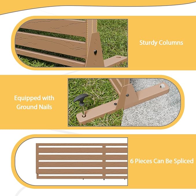 Privacy Fence Screen with Stand 6 Panel 72" H×47" W HDPE Decorative Panels with Steel Poles and Stand, Air Conditioner Fence Panels, Privacy Screen for Outdoor Backyard, Balcony, Pool