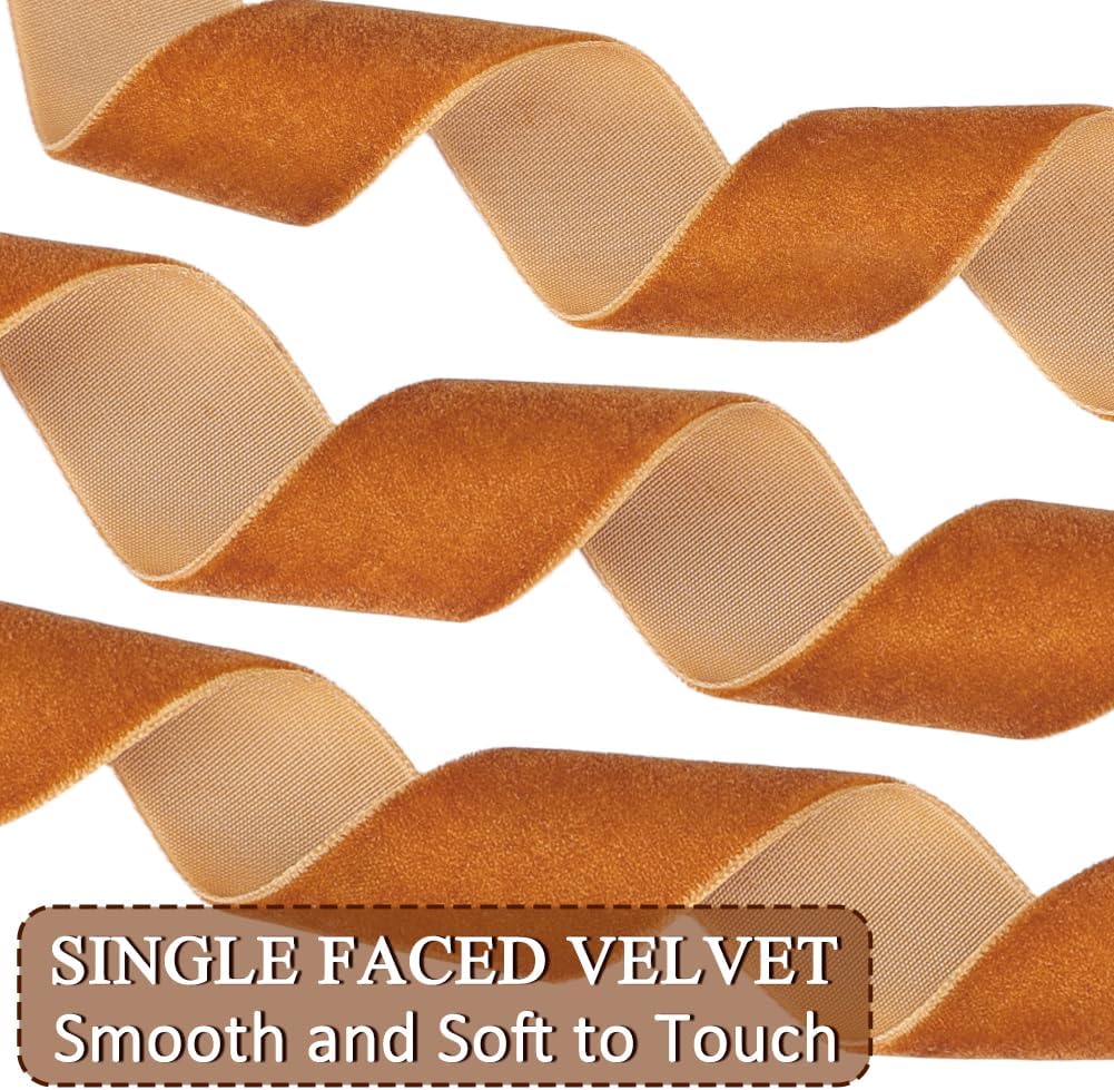 Khaki Velvet Ribbon, 1 Inch x 20 Yards Single Faced Khaki Ribbon for Gift Wrapping, Bow Making, Christmas Tree Decorations, Wreath Making and DIY Crafts (10 Yards Each Roll)