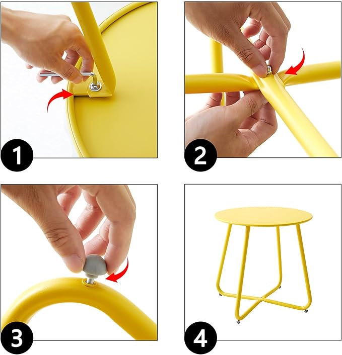 Outdoor Table Small Patio Side Table Waterproof Round Metal Side Table Weather Resistant Portable Outdoor and Indoor End Table for Garden, Balcony, Yard (Yellow)