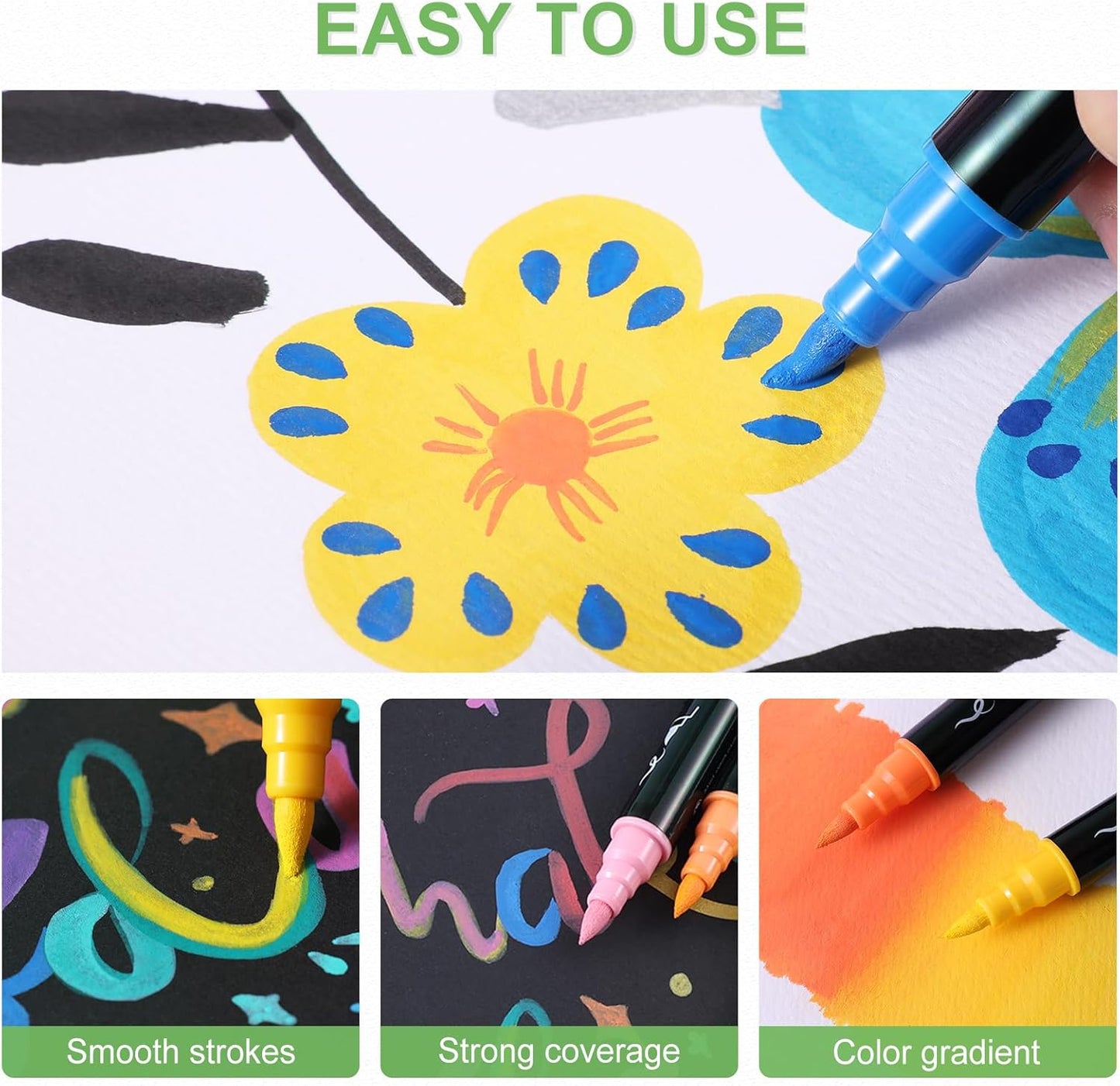 80 Colors Acrylic Paint Markers, Waterproof Dual Tip Acrylic Paint Pens with Brush and Fine Tip, Markers Set for Paper, Rock, Wood, Canvas, Glass, Ceramic and DIY Crafts Making Art Supplies