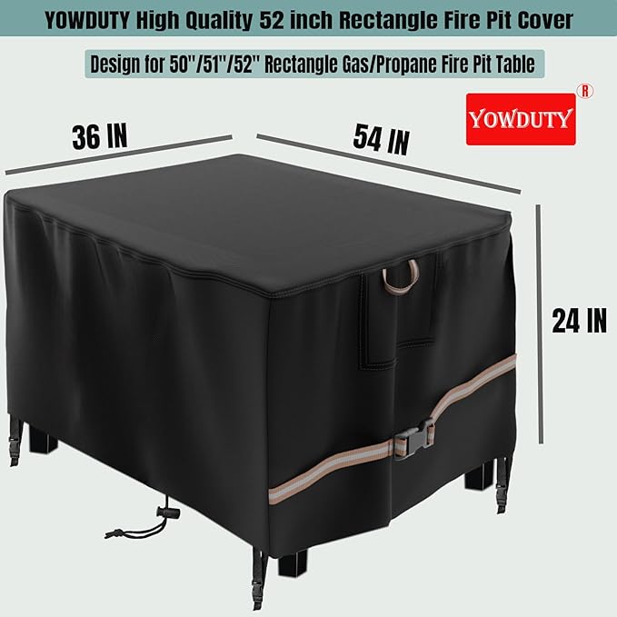 Rectangular Propane Gas Fire Pit Table Cover 52x34x24, Waterproof Heavy Duty 600D Rectangle Outdoor Fireplace Cover 52 Inch, All-weather Protection For Patio Firepit Table 49-52 inch