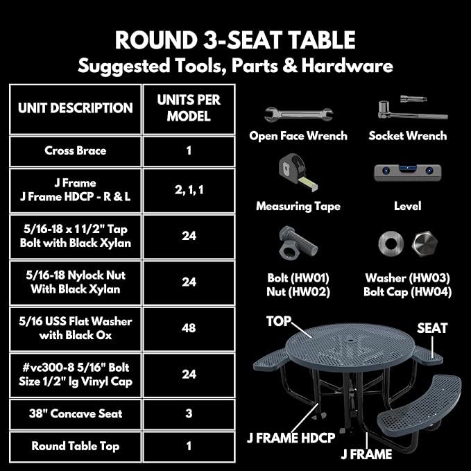 COATEDOUTDOORFURNITURE Heavy-Duty Portable Outdoor Picnic Table with Umbrella Hole, Punched Steel Patio Dining Furniture Made in America (46" Round Top, Brown)
