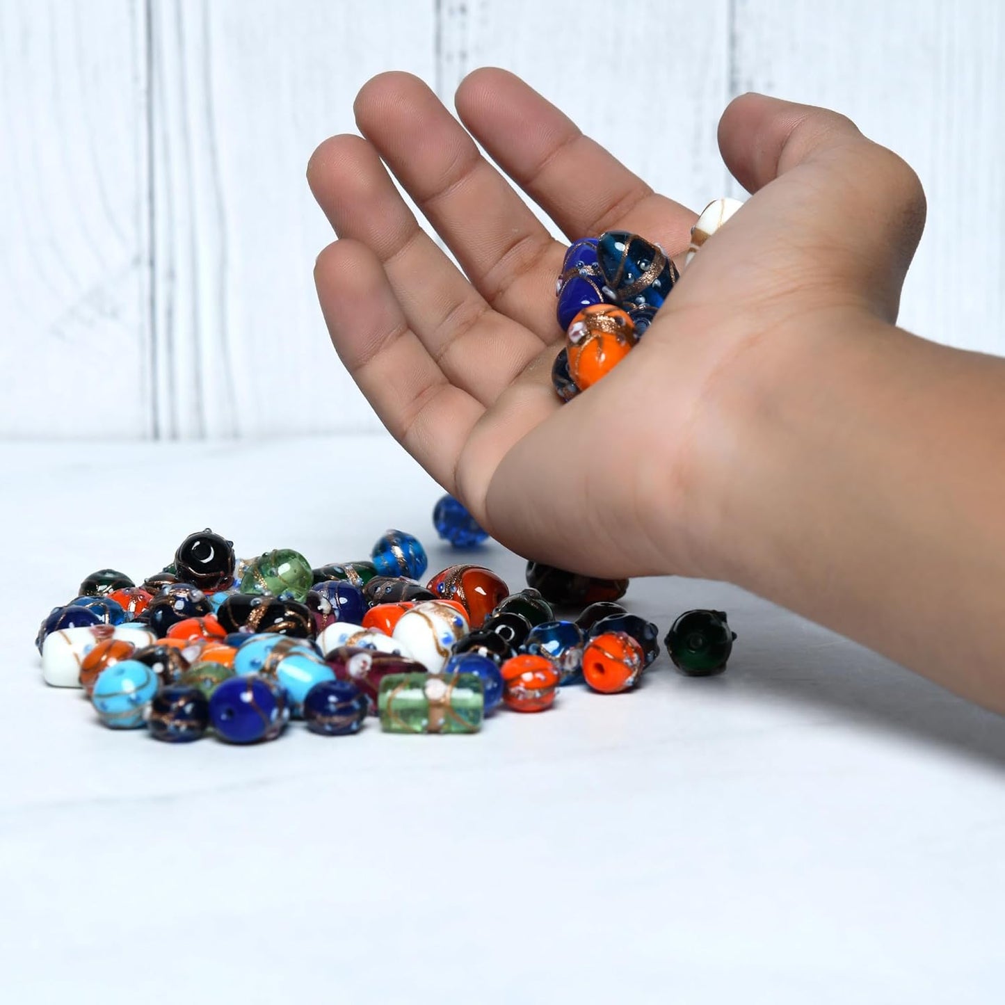 2/3 LB Bag of Assorted Glass Beads for Jewelry Making, Lampwork Murano Bead Mix for Bracelets and Necklaces, Crafting Beads Supplies Kit, Large & Small Beads (Wedding Cake Mix)