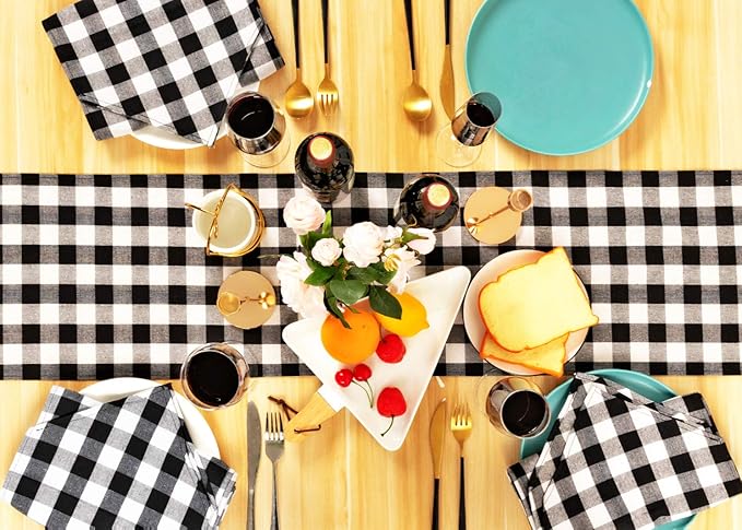 4 Pack Buffalo Check Table Runners White and Black Plaid Table Runner for Christmas Dinner, Lumberjack Party, Outdoor or Indoor Gatherings Table Home Decorations 11"x72"