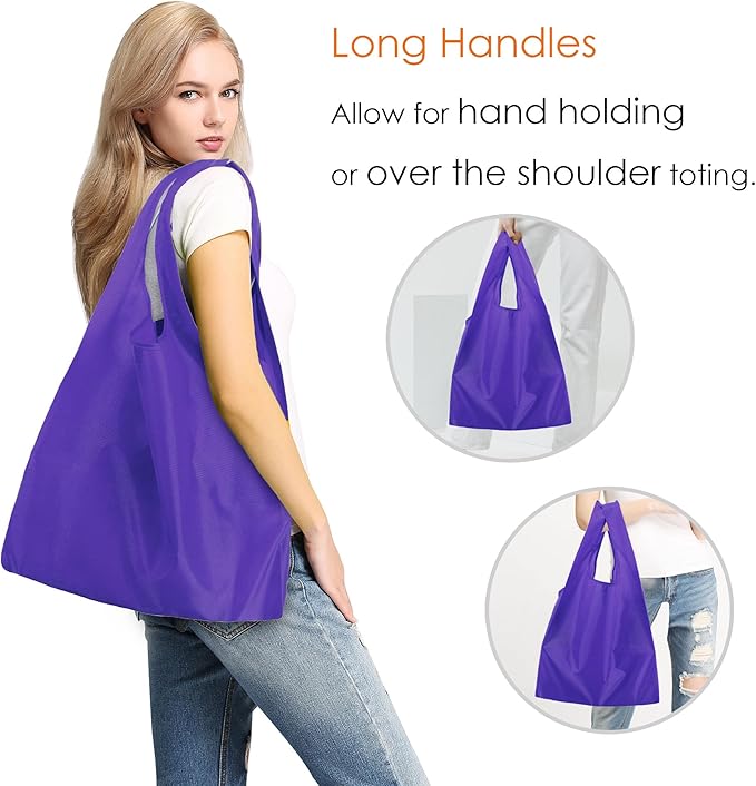 BeeGreen Purple Reusable Grocery Bags Wholesale Purple Reusable Kitchen Bags Bulk Foldable-Machine Washable with Zipper Storage Pouch 50 Packs