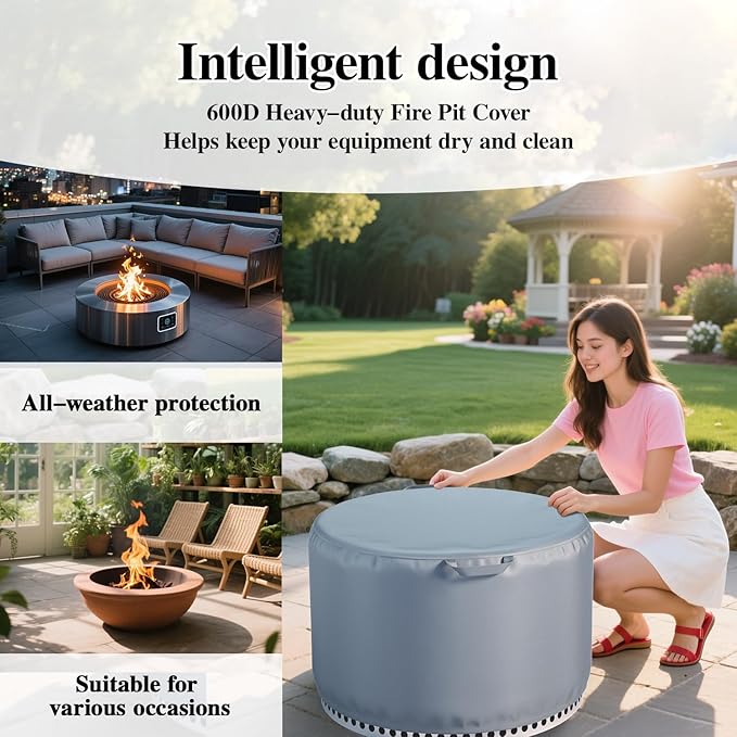 Chinchilla Fire Pit Cover for Solo Stove Bonfire 2.0 - Waterproof 600D Oxford Fabric Cover for 19.5 to 21 Inch Outdoor Fire Pits, All-Weather Protection with Drawstring & Heat-Resistant Handle