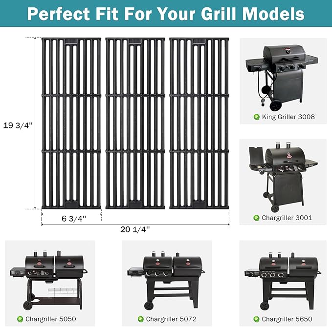 Criditpid Replacement Parts for Char Griller 5050, 5650, 3001, 5072, 3030,3008, 4000, 5252, King Griller 3008 5252, Grill Grates, Heat Plate, Burners and Ignitor for Chargriller Parts Replacement
