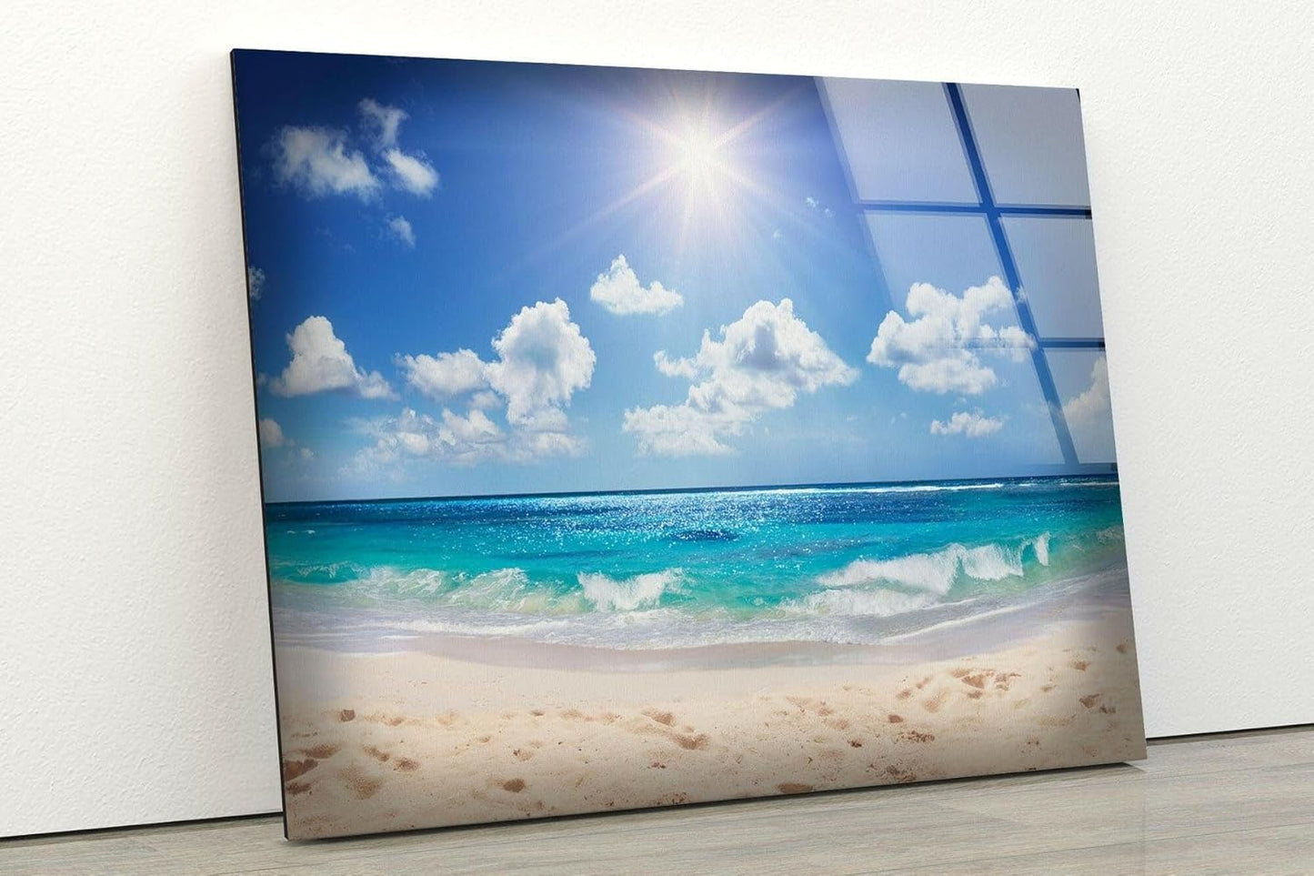 My Photostation.com Round 31,5'' Summer Beach Landscape Glass Wall ArtTempered Glass Printing Wall Decor Large Wall Art Wall Hangings
