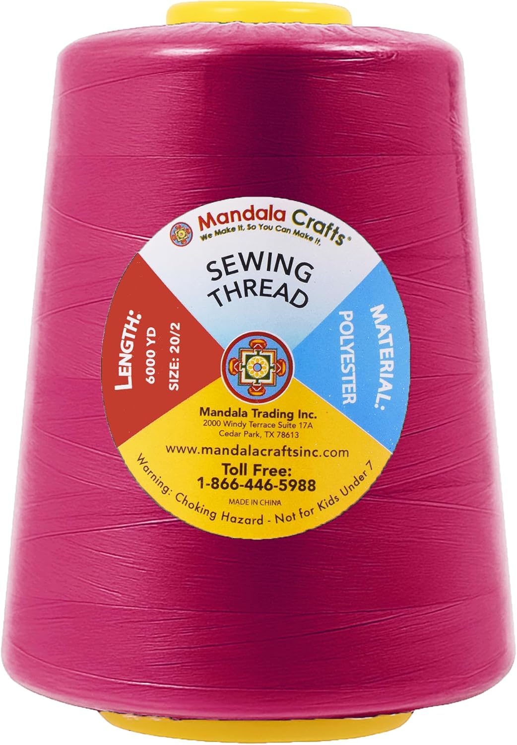 Mandala Crafts 4 Pack of Serger Threads Cones Spools - 20S/2 24000 Yards Polyester Magenta Threads for Sergers Machine and Overlock Quilting Sewing Machine