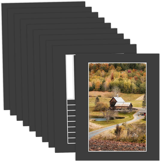 MBC Mat Board Center, 10 Pack 11X14 for 8X12 Black Picture Mats Frame Mattes, Bevel Cut, Acid Free, 4-Ply Thickness