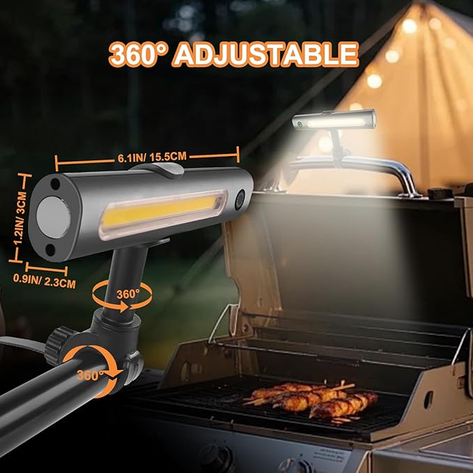Barbecue Grill Light for Outdoor, Rechargeable 360° Rotatable Waterproof LED Light with Ultra-Bright COB LED, Magnetic Base, Grill Accessories, Smoker BBQ Grilling Gift for Men Dad Him