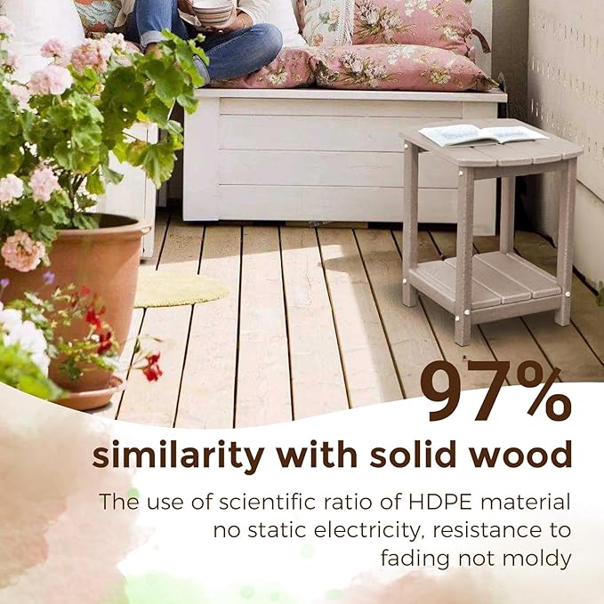 Adirondack Square Outdoor Side Table,2-Tier Storage Patio Side Table, HDPE End Tables for Backyard Pool Porch Garden Lawn