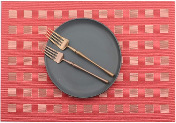 Gugrida Placemats, Placemats PVC Table Mats Woven Vinyl Placemats, Set of 6 (Red)