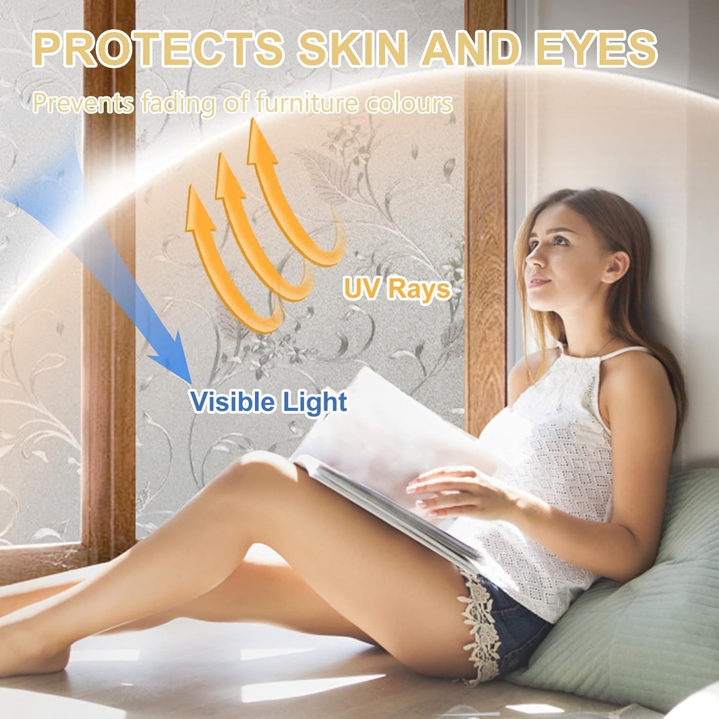 Window Privacy Film Decorative for Front Door, Bathroom Static Cling Stained Glass Sticker Opaque Heat Control UV Blocking Non-Adhesive for Home Windows 35.4 x 78.7 inches Horsetail