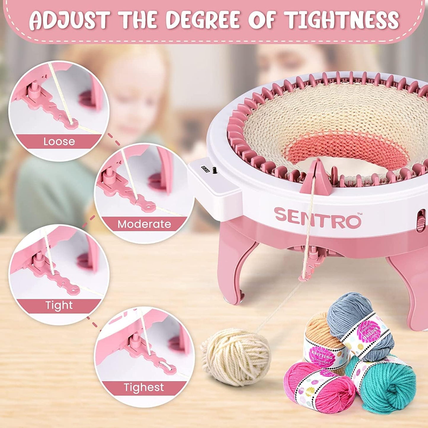 BZVV Knitting Machine for SENTRO 48 Needles Smart Knitting Crochet Machine with Row Counter for Adults and Beginners, Knitting Board Rotating Double Loom, Weaving Loom Machine Kit New Year Gifts