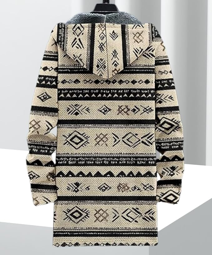 Men's Hooded Sweater Coat Knit Fleece Lined Long Cardigan Jacket with Zip Front Pocket Vintage Casual Zip Up