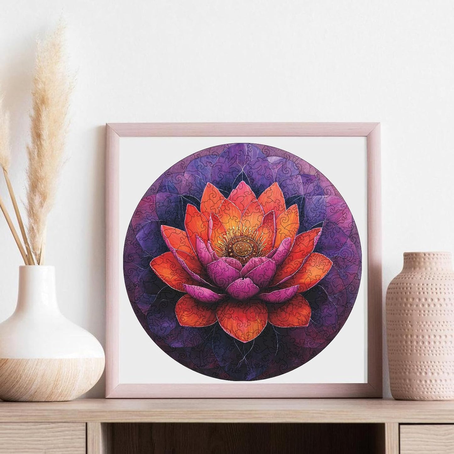 Flower Wooden Puzzle for Adults, Round Mandala Color Challenge Jigsaw Puzzles 500 Piece, Family Reunion Puzzle for Adults and Kids, Best Gift for Family Friends Royal 16.5x16.5in