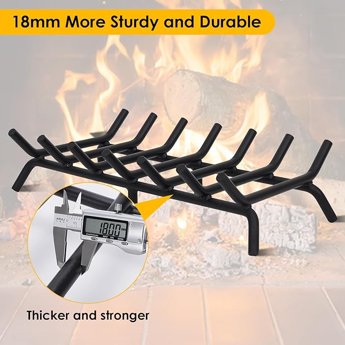 STBoo Fireplace Grate 24inch Heavy Duty - Fireplace Log Holder | Fire Place Grate Cast Iron | Wood Stove Wrought Rack | Firewood Log Fire Pit Tray for Indoor & Outdoor Kindling Tool Camping Cooking
