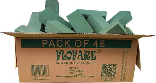 FLOFARE Pack of 48 Floral Foam Blocks for Fresh and Artificial Flowers, Each (7.8” L x 3.5” W x 2.4” H), Dry and Wet Floral Foam Blocks for Wedding, Birthdays, Home, Office, and Garden Decorations