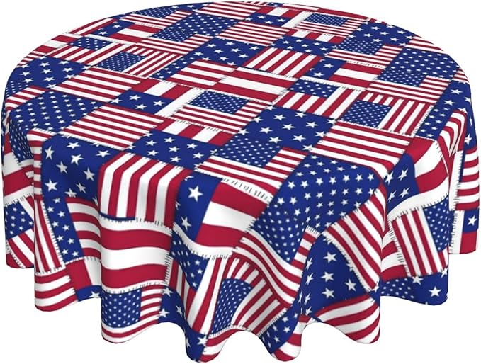 American Flag Joint Round Tablecloth - American Flag Tablecloth 60 Inch Waterproof Rustic Table Fabric Farmhouse Stripe Decorative for Picnic Party Holiday Home Indoor Outdoor