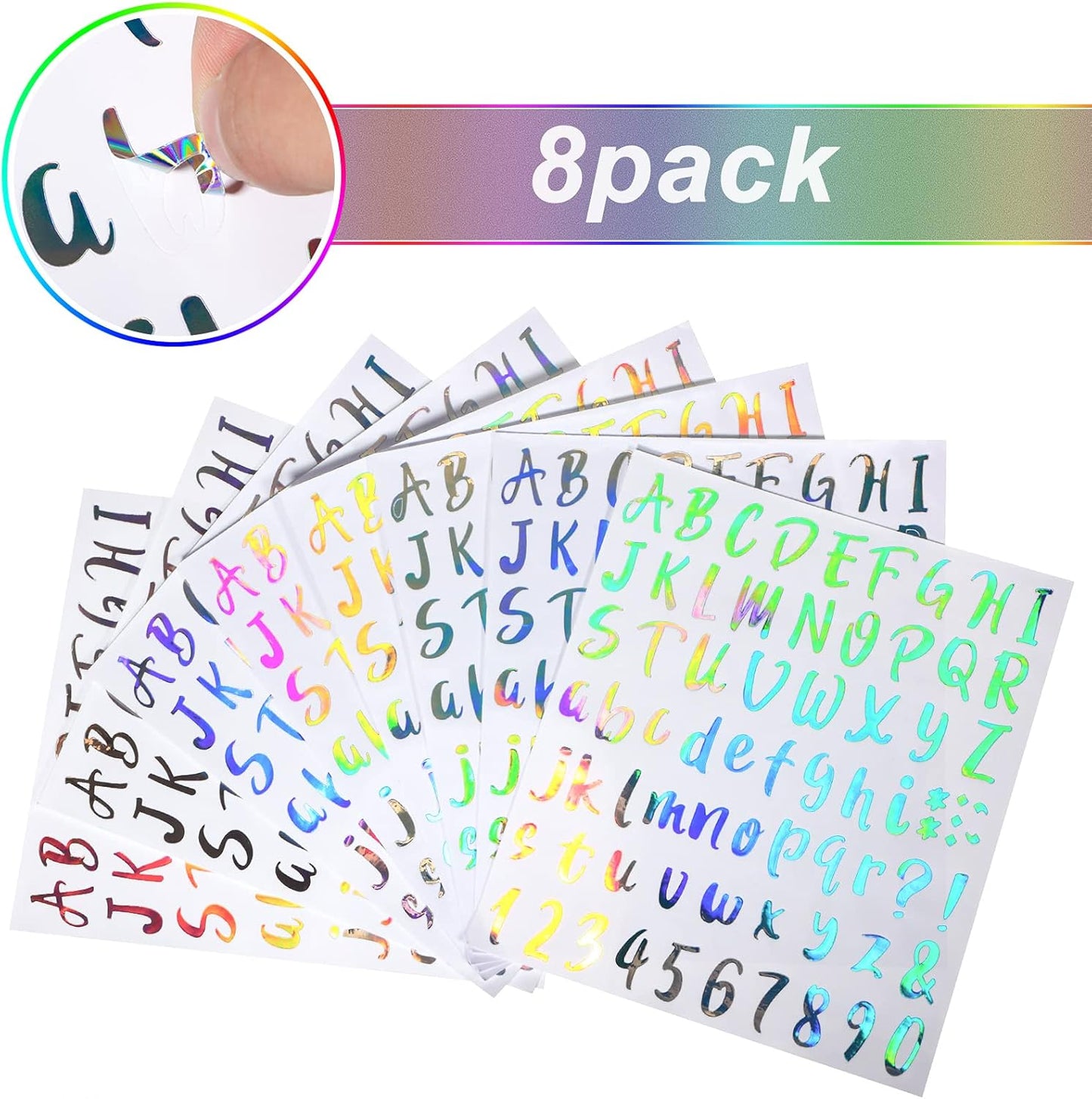 Outus 576 Pieces 8 Sheets Letters Stickers Self Adhesive Vinyl Letter Alphabet Number Stickers Mailbox Numbers Sticker, Decals for Classroom Decor, Sign, Door(Silver,1 Inch)