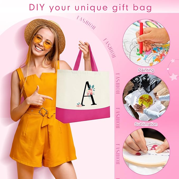 Sanwuta 24 Pcs Canvas Tote Bags Bulk with Zipper Cosmetic Bags 18.5" Cotton Canvas Bag with Handles Reusable Shopping Bags