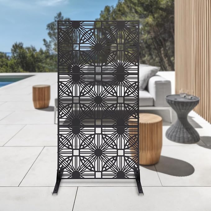 Outdoor Privacy Screen Freestanding, 36" W x 71.5" H Outdoor Decorative Screen Backyard Privacy Fence for Patio Garden Balcony Porch, Black Lattice Panels