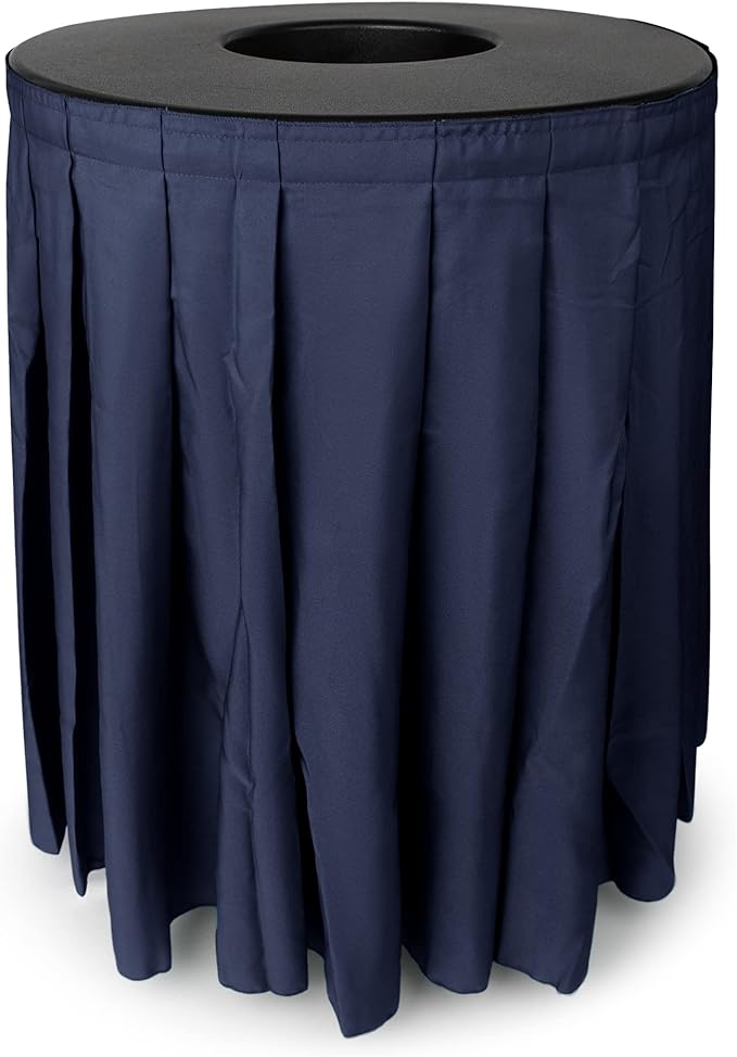 Black Trash Can Topper Cover With Solid Pleated Skirt | Designed to Fit 32 & 35 Gallon Trash Cans | Elegant Party Supplies for Weddings, Banquets, Birthday Parties & More (Black Top Navy Skirt)