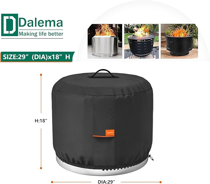 Round Fire Pit Cover,Outdoor 600D Heavy Duty Waterproof Tear-Resistant Yukon 27 Inch Firepit Covers,Patio Weatherproof Fire Table Cover for Solo Stove Yukon,Black.