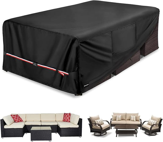 Rectangular Patio Furniture Covers,Upgraded 600D Heavy Duty Outdoor Furniture Covers Waterproof,Outdoor Sectional Dining Table and Chairs General Purpose Furniture Set Cover,88"L × 62"W × 28"H,Black