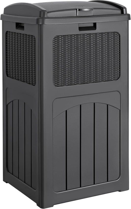 Devoko 33 Gallon Outdoor Trash Can, Hideaway Garbage Bins with Tiered Lid, Waterproof Resin Outside Waste Bins for Patio, Outside Pool, Backyard and Deck (1, Gray)