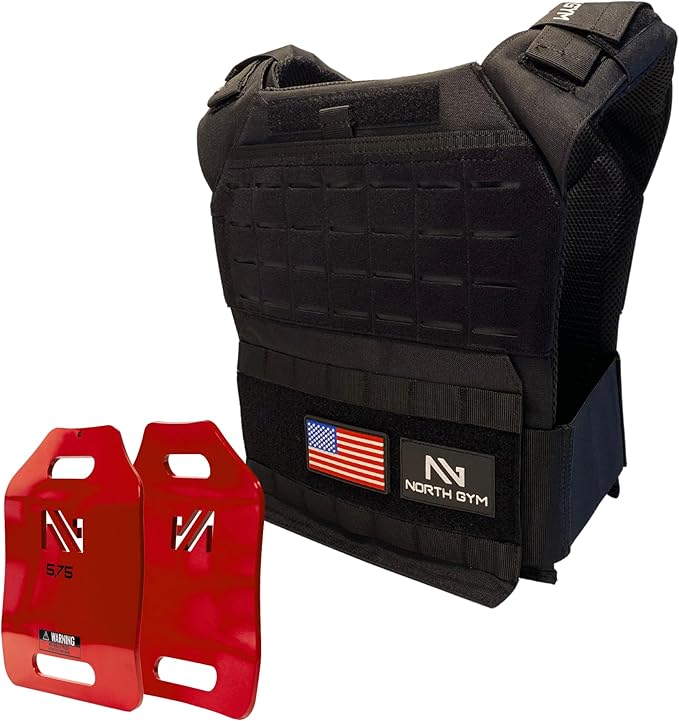 Northgym Adjustable Weighted Vest/Incl. 3D Weight Plates in 14lbs / 20lbs/ 30lbs/ 42.5lbs - Optimized Weight Distribution and with Curved Plates for Running, Functional Training and Working Out