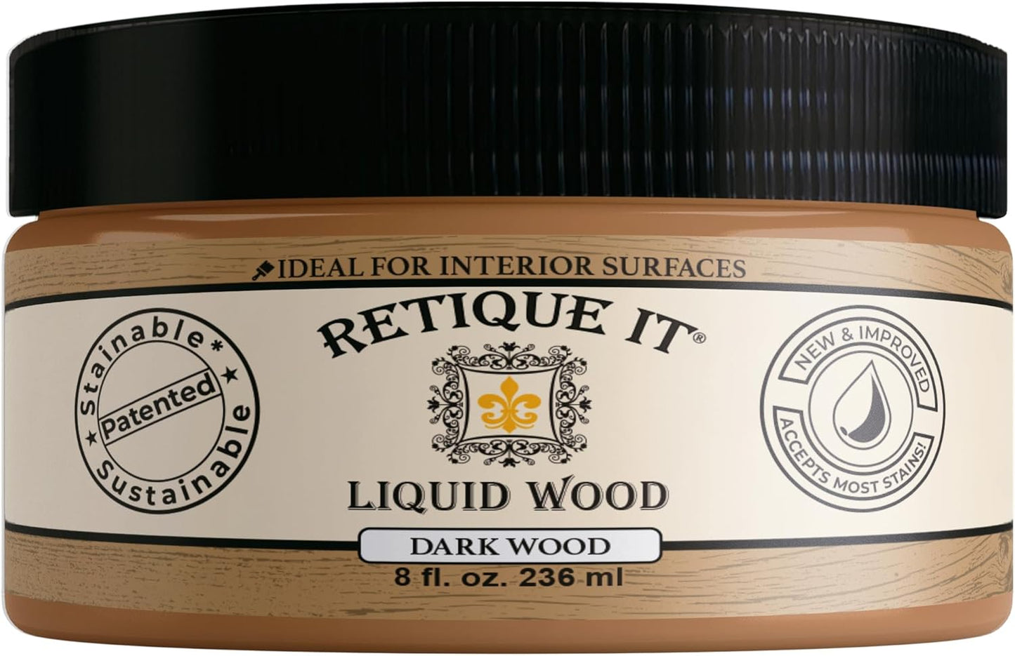 Retique It New and Improved Formula Liquid Wood Coatings - Stainable Primer - Paint It then Stain it (Dark Wood, Small)