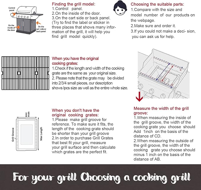 GGC 18.75" Grill Grates for Weber Genesis ii E-310, E-315, E-325, E330, E335, S-310, S-335, S-345 Genesis II LX S-340, LX E-340, 2 PCS Cast Iron Grates for Weber 66095 66802
