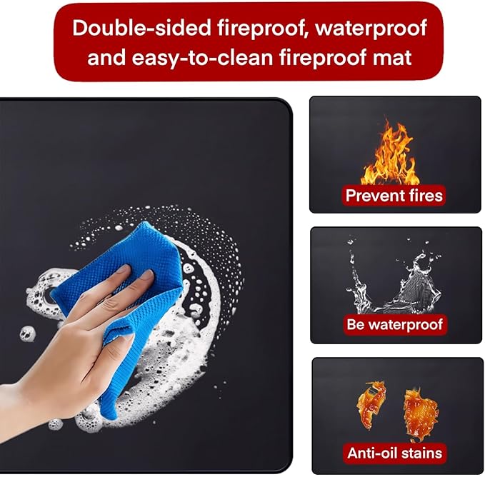 60x40 Inch Under Grill Mats for Outdoor Grill, Double-Sided Fireproof Waterproof Oil-Proof BBQ Mat for Fire Pit, Deck & Patio Protector Mat