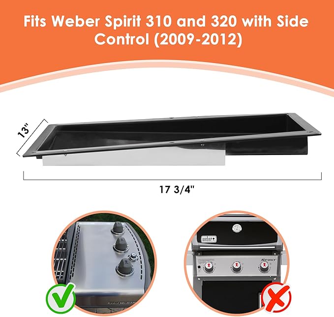 91354 Grease Tray for Weber Spirit 310 and 320 Series Grills with Side Control Panel, Drip Pan Tray for Weber Spirit E-310 E-320 (Made in 2009 and 2012), Grease Tray for Weber 91354 Parts