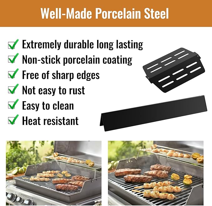 17.5'' Flavorizer Bars and Heat Deflectors Replacement for Weber Genesis 300 Series, Genesis E/S310 E/S320 E/S330 (Front-Mounted Control), Porcelain-enameled Parts for Weber 7620, 7622, 7-Pack