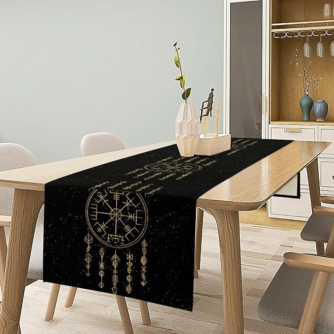Viking Table Runner, Nordic Symbol Mysterious Aesthetic Table Runner for Kitchen Daily Dining Home Outdoor 13x60in