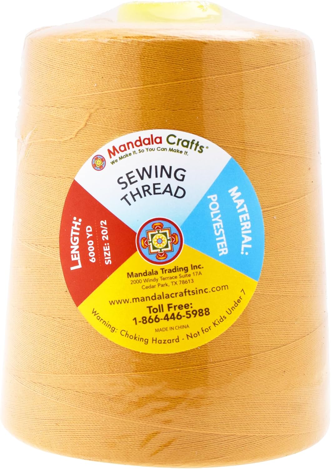Mandala Crafts 4 Pack of Serger Threads Cones Spools - 20S/2 24000 Yards Polyester Mustard Yellow Threads for Sergers Machine and Overlock Quilting Sewing Machine