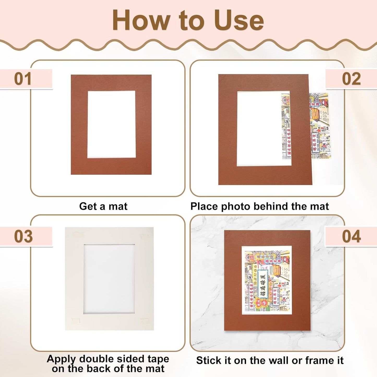 Picture Mats, 8 x 10 for 5 x 7 Pictures Acid Free White Core Bevel Cut Frame Mattes for Display Art Measuring, Pink