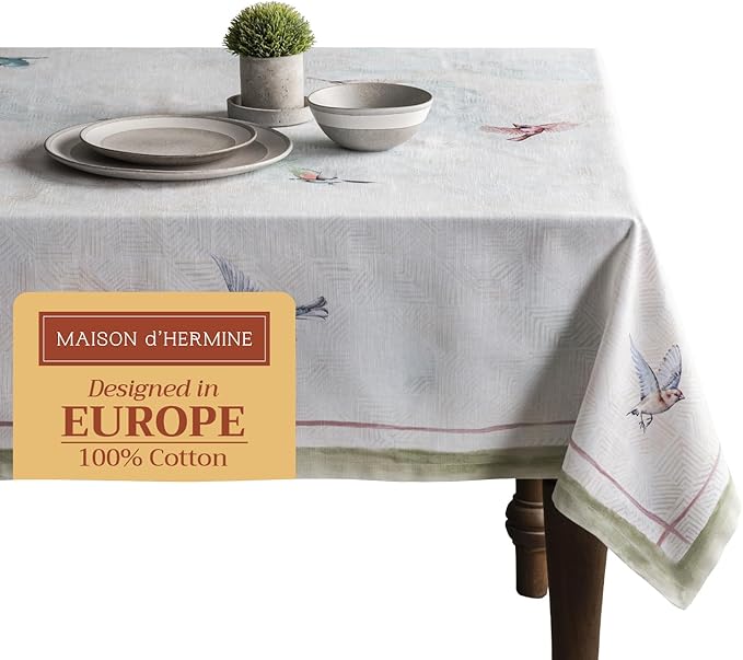 Maison d' Hermine Table Cloth Rectangle Table 100% Cotton 60 x 120 Inches Tablecloth Reusable Decorative for Dining Room, Farmhouse, Home, Party, Festive & Wedding Spring Summer - Flying Birds