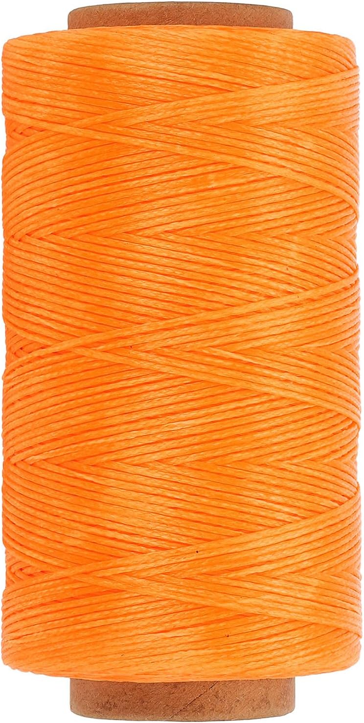 PATIKIL 284 Yard Flat Waxed Thread 150D 1mm Leather Sewing Cord for Repairing Shoes Bags Wallets Jewelry Making DIY Leather Craft, Fluorescent Orange