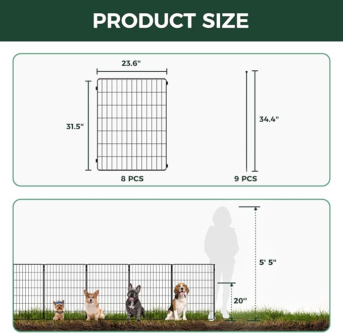 FXW Decorative Garden Fence for Yard - 32in(H) x 15.7ft(L) 8 Panels - Metal Fencing Panels - Animal Barrier Border for Dogs & Rabbits, Flower & Plant Edging