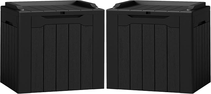Flamaker 2 Pack Deck Box 31 Gallon Waterproof Resin Storage Box with Lid Indoor Outdoor Delivery Box Storage Bin for Patio Cushions (Black)