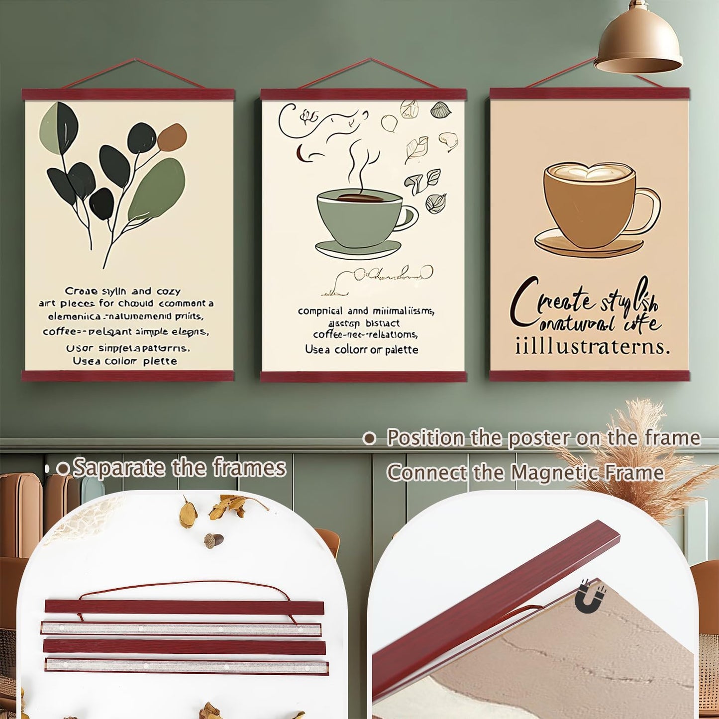 Artmag Magnetic Poster Hanger Frame, 19x19 19x13 19x25 Light Wood Wooden Magnet Canvas Artwork Print Poster Hangers Frames Hanging Kit (Mahogany, 19")