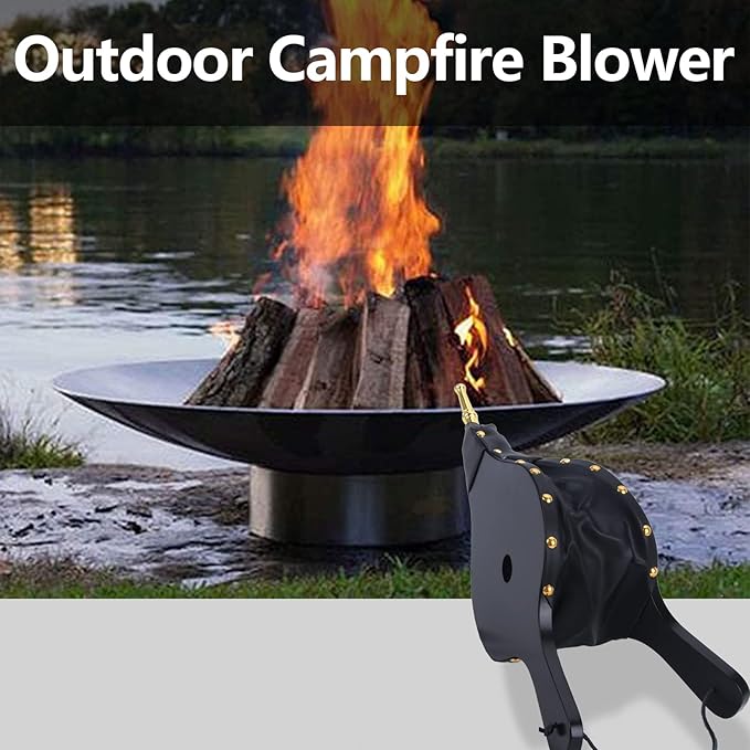 Bellows for Fire Pit,17"x 7.5" Bellows for Wood Stove Camping, Fireplace Blower with Hanging Strap,Cast Nozzle Fireplace Bellows Indoor(Black)