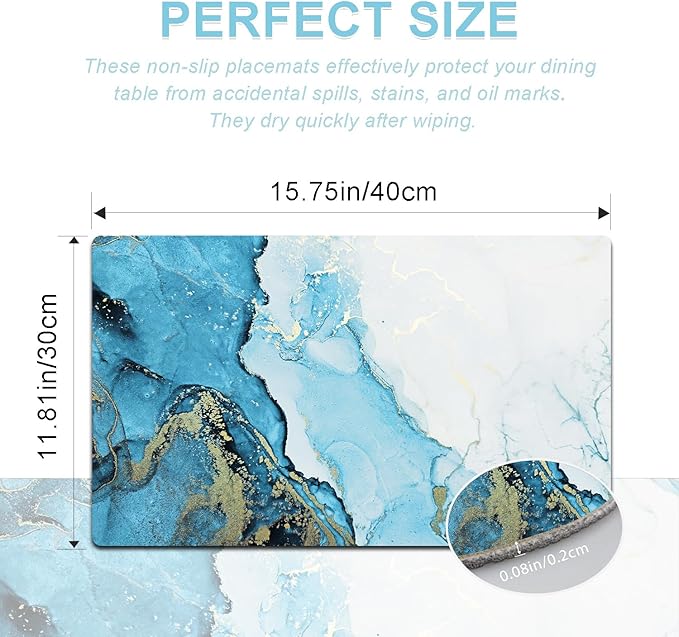 Marble Placemats Set of 4 - Faux Leather Heat Resistant Placemats for Dinner Table, Non-Slip Waterproof Oil-Proof Washable Reusable Placemat for Indoor Outdoor Kitchen Decor, 15.75In*11.81In